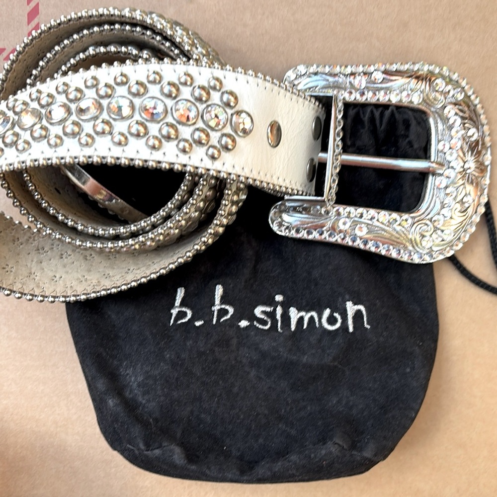 b.b. simon Women's Silver Studded Belt with Swavorski Crystal includes Dust Bag